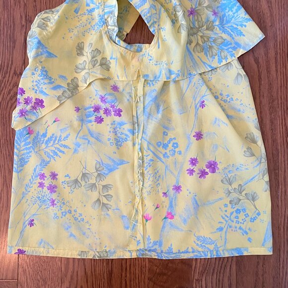 Vintage 80s Short-sleeve Floral Blouse Yellow Summer Top - Picture 12 of 14